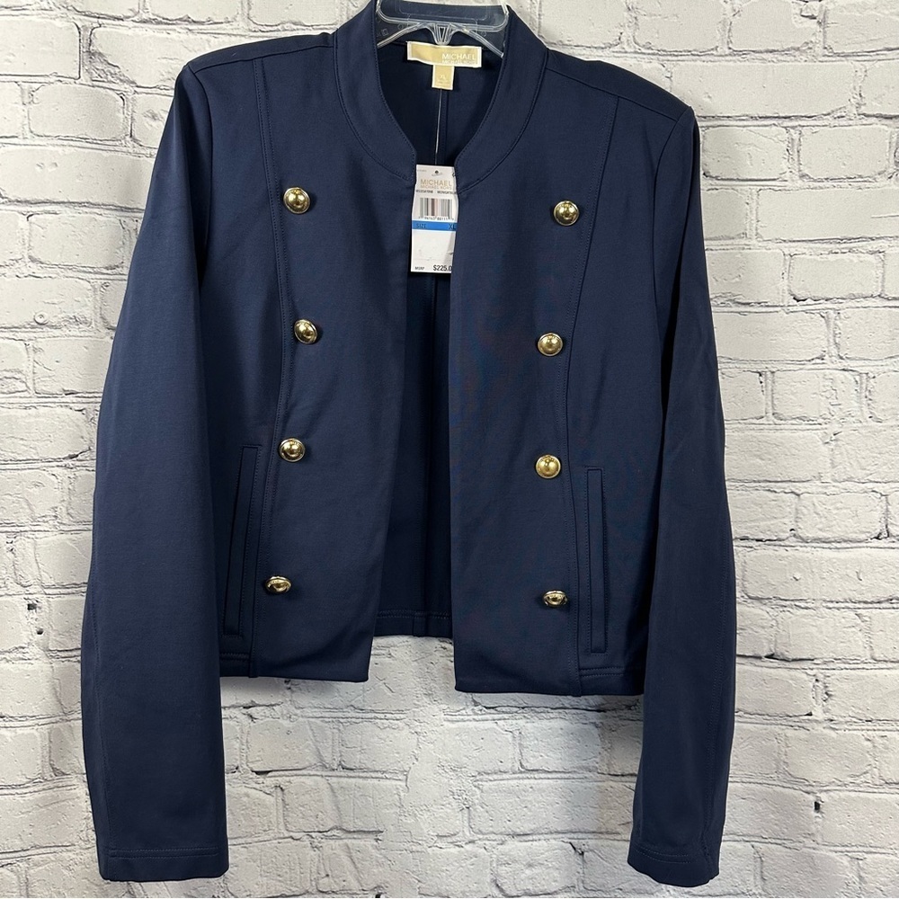 Michael Kors Women’s Blazer Jacket Double Breasted Stretch Knit Midnight Navy XL